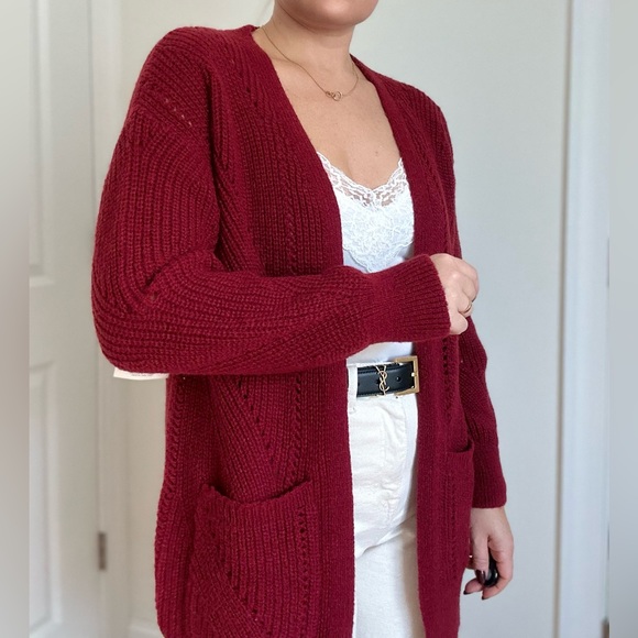 Pointelle Chunky Knit Design Cardigan with Pockets - Picture 4 of 11